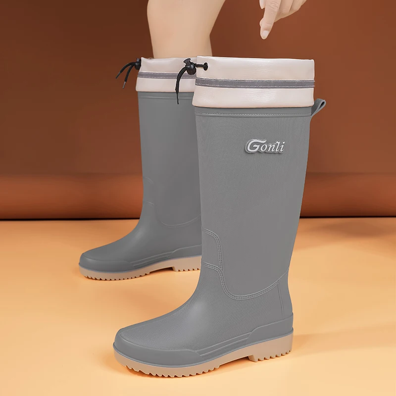 

Женские сапоги до колена, весна-осень 2023, Женская Повседневная Удобная Уличная обувь на плоской подошве, водонепроницаемые женские сапоги от дождя