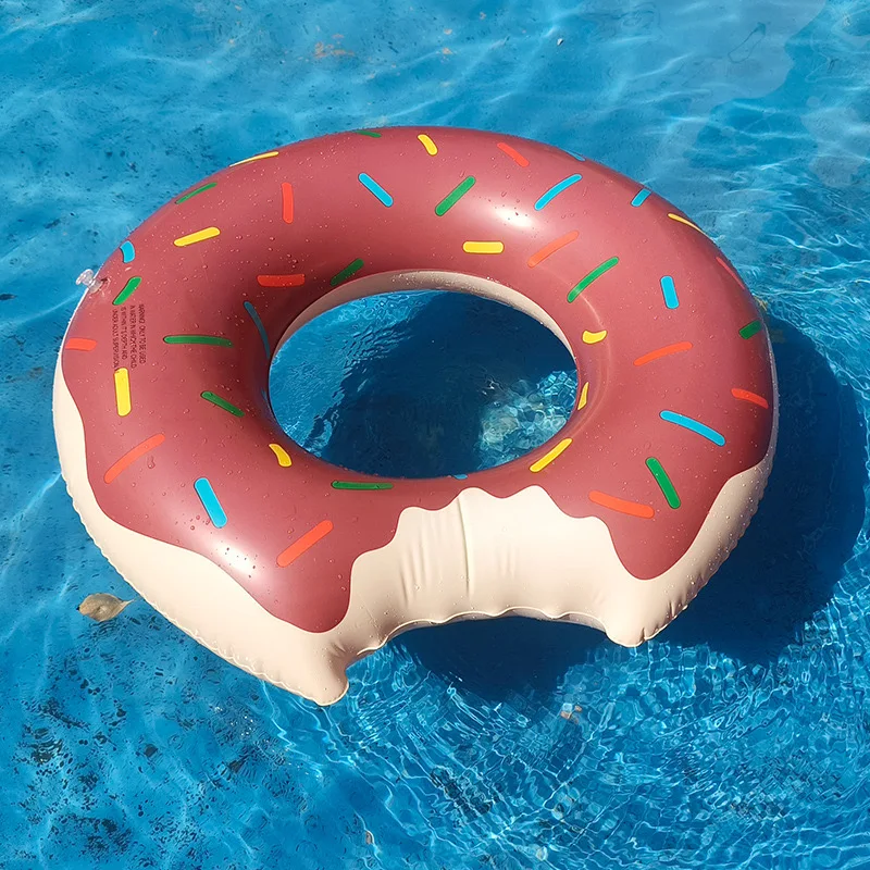 Inflatable Swimming Ring Swimming Pool Floats Inflatable Pool Float Thickened Inflatable Donut Swimming Ring Brown/Pink Printed Floating Ring