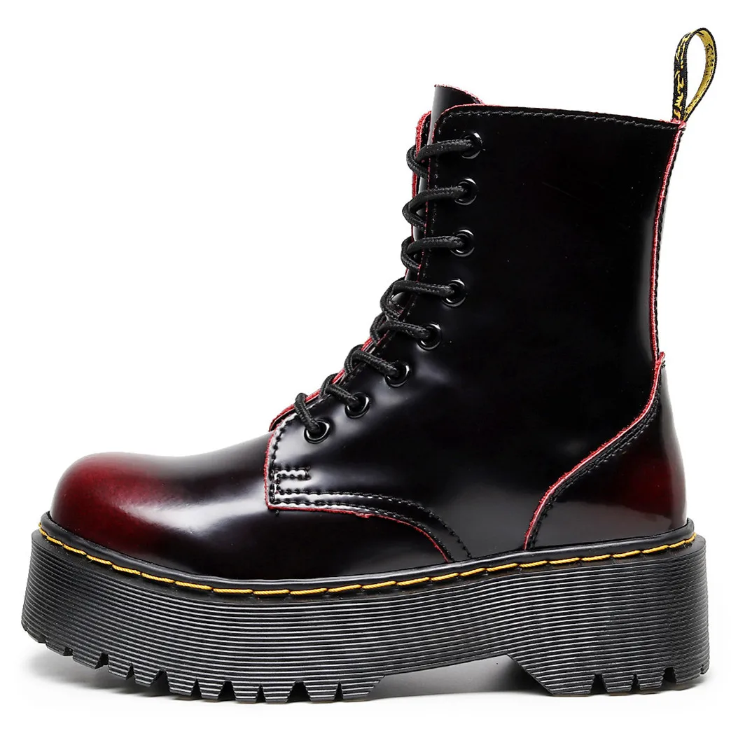 Large Size 35 45 Genuine Leather Platform Ankle Boots Women Black Leather Motorcycle Punk Shoes Thick Bottom ankle boots