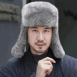 Fur Rabbit Skin Lei Feng Hat Men`s winter