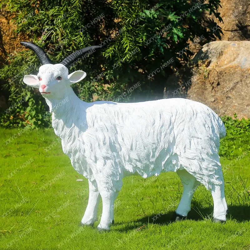 

Fiberglass Simulation Goat Sculptured Ornaments Outdoor Kindergarten Forest Landscape Farm Animal Model Lawn Decoration Fairy