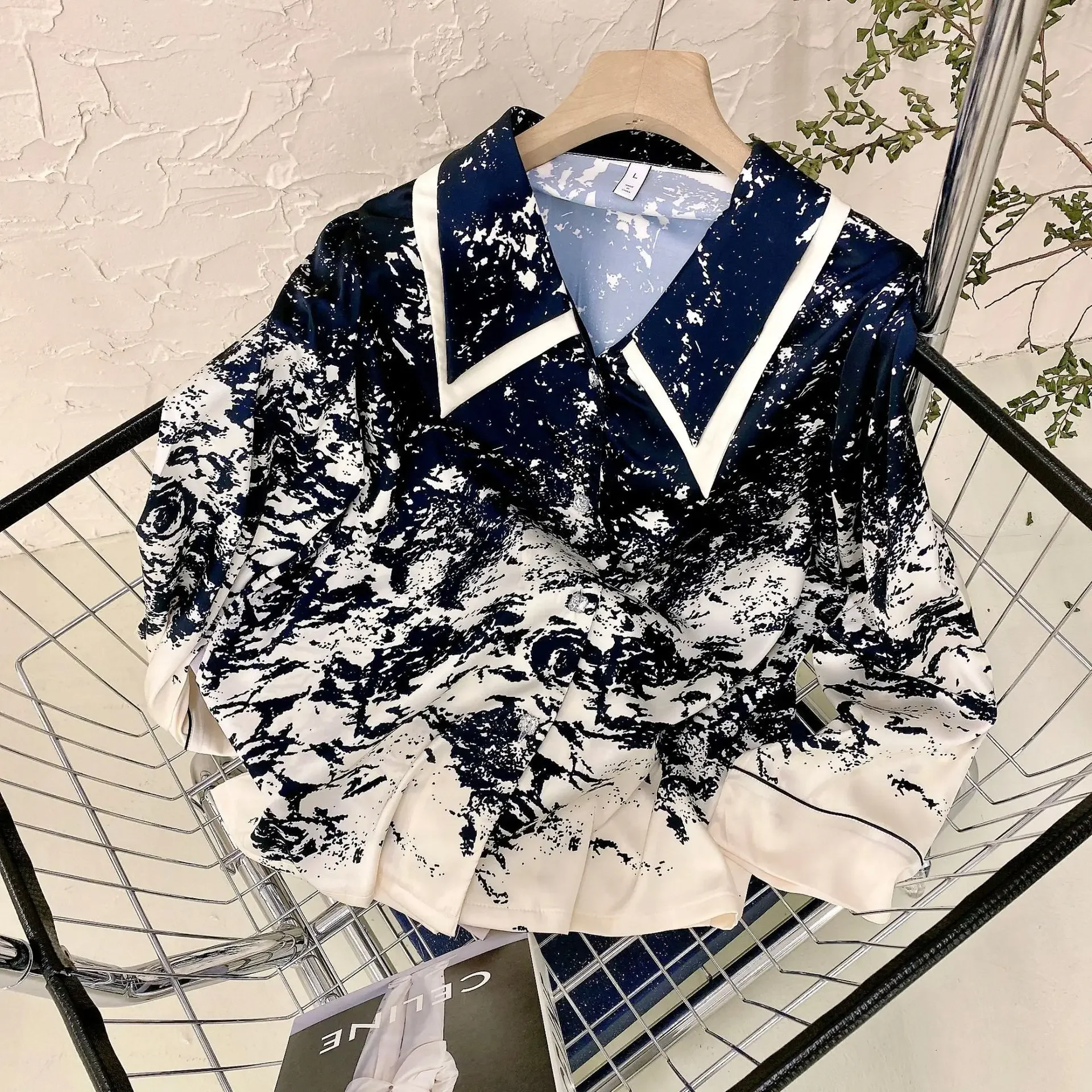 2024 Print Women Pajamas Suit Spring Satin Nightwear Long Sleeve Trouser Pj's Sleep Set Turn-down Collar Sleepwear Home Clothes