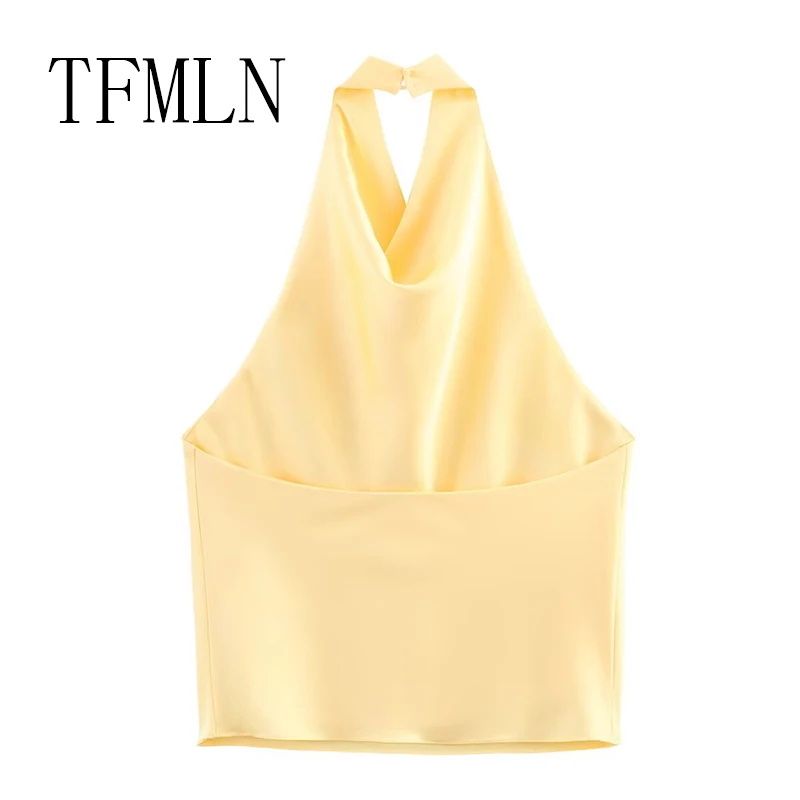 TFMLN 2025 Women Sexy Halter Top Spring Summer Sexy Backless High Street Waistcoat Female Fashion Solid Elegant Halter Neck Tops