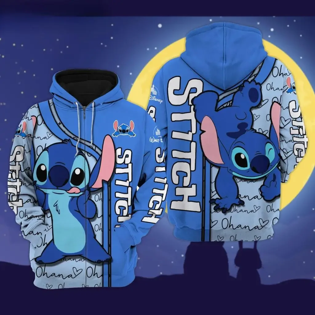 

Толстовка с капюшоном и 3D принтом Disney Stitch, Повседневная Толстовка для мужчин и женщин, толстовка с капюшоном на молнии из мультфильма Диснея, модная детская одежда