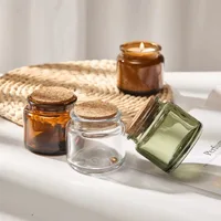 60pcs Custom Logo&Packaging 100ml Scented Candle Jar with Cork Lid Amber Green Grey Clear Glass Empty jars 1