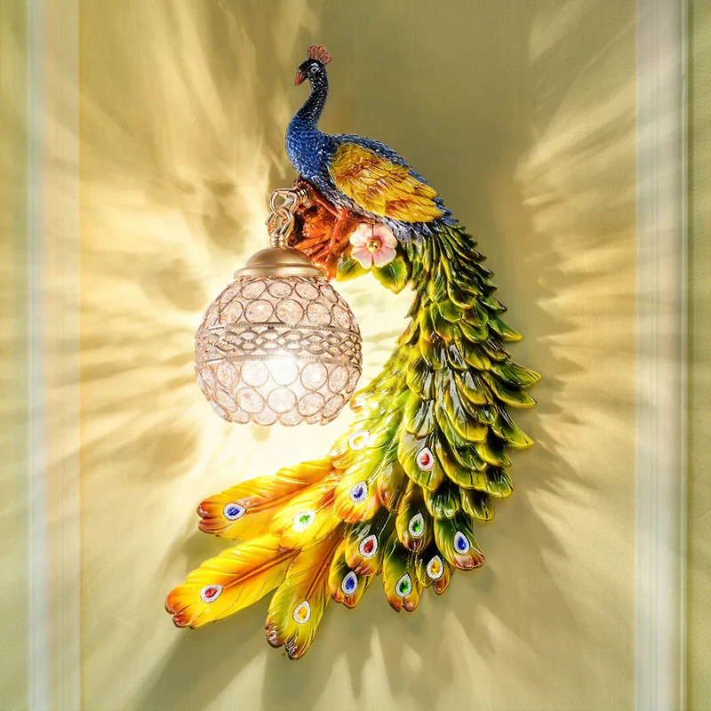 

LED Colorful Peacock Crystal Wall Light Aisle Stairs Bedroom Creative Bedside Decoration