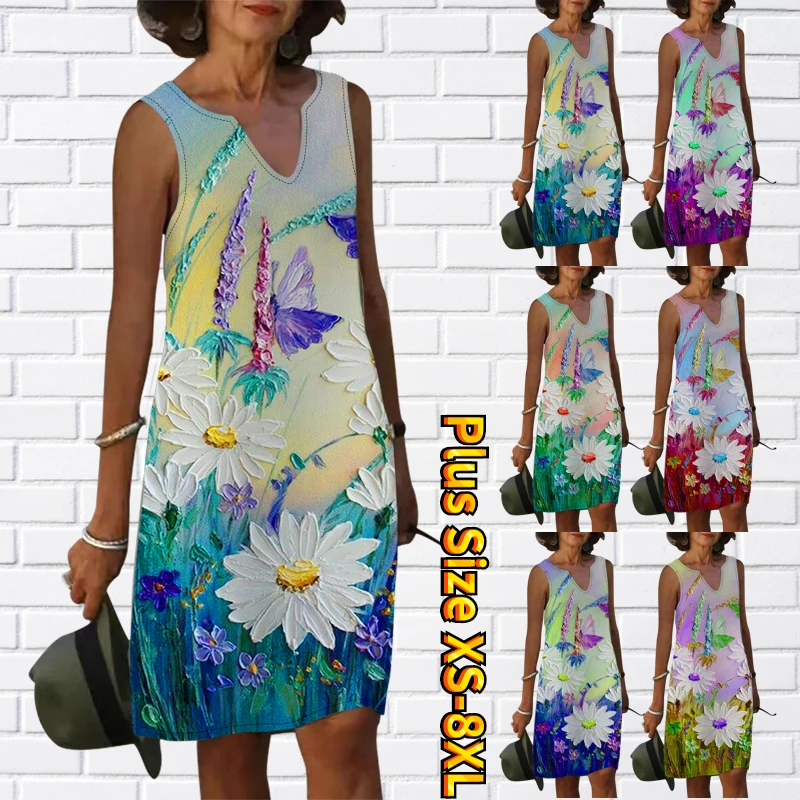 

2023 Loose Women Causal Beach Cover Up Dress Beach Sleeveless Vintage Tank Summer V Neck Sleeveless Stylish Design Sundresses