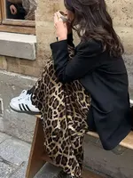 HH 2024 Female Elegant Midi Skirts Retro Leopard Print High Waist Satin A-Line Women's Fashion Bottoms Streetwear Midi Skirt - Image 6