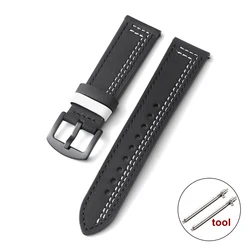 Vintage Genuine Leather Watch Strap with Quick Release and Hand Stitching, 20mm 22mm Wristband - 22mm (Black white)