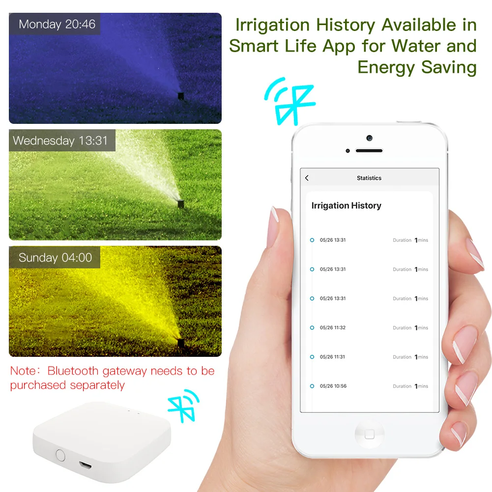 Smart Tuya Bluetooth Water Timer Rain Delay Programmable Irrigation Timer with Automatic and Manual Watering Hub Required