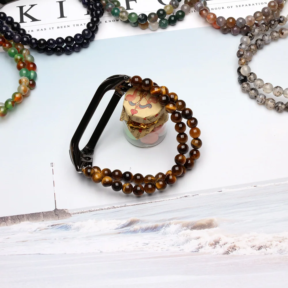 Elegant Beaded Elastic Smartwatch Bracelet – Stone Jewelry Wristband for Mi Band