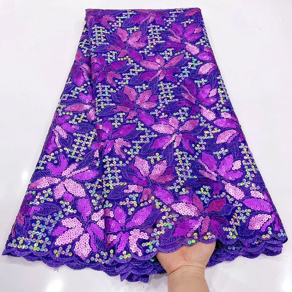 

2023 Luxury Sequins Lace Fabric Embroidery African French Mesh Tulle Lace Fabric For Nigeria Evening Dress Party Dress Wedding