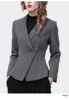 Elegant Suit Collar Women' Grey Woolen Blazer Slimming Short Female Autumn Winter Jackets Fashion Office Ladies Working Coat 6