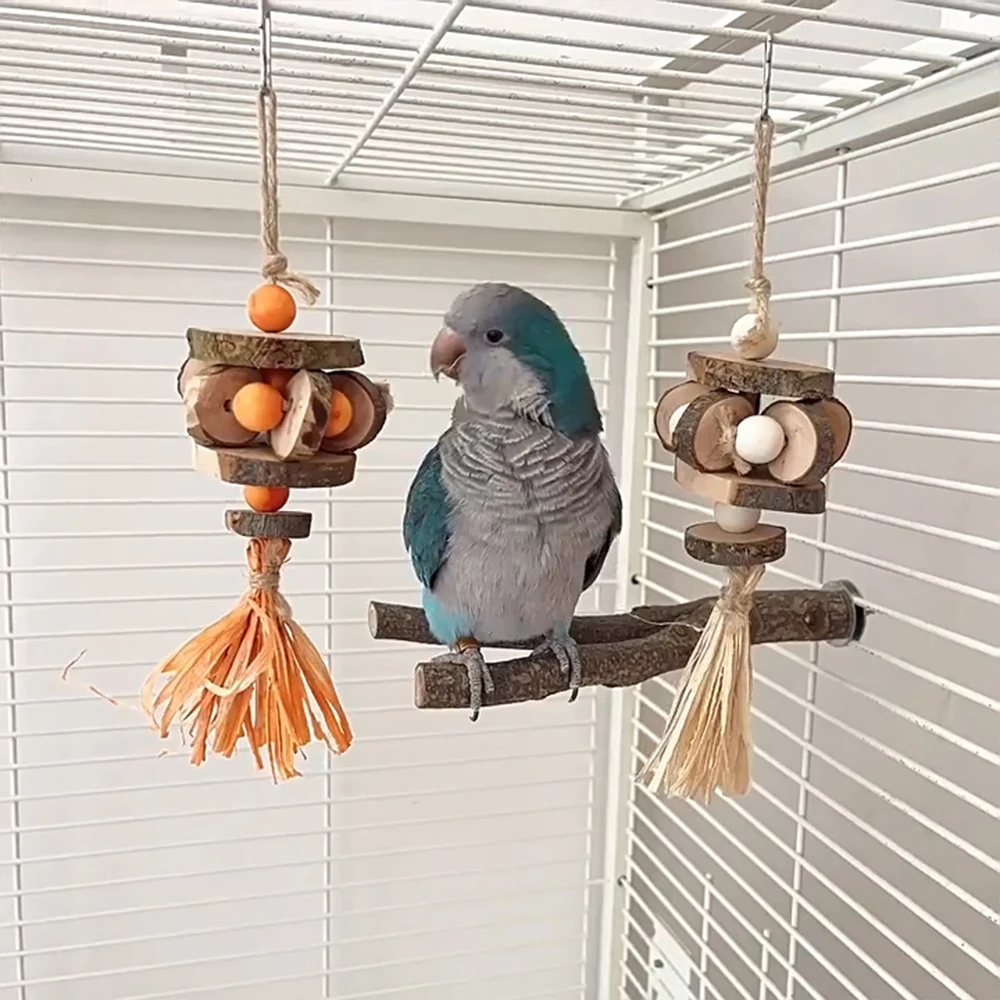 1 pc Wood Bird Chewing Toys Parrot Shredder Bite Hanging Toy Swing Toys for Pet Bird Cockatiel Budgies Lovebird Cage Supplies 3
