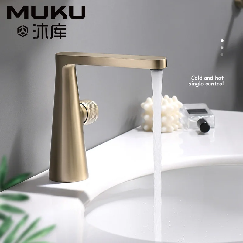 

Luxury Personality Brushed Gold Bathroom Basin Faucet Deck Mounted Brass Black Washbasin Cold&Hot Water Mixer Tap Side Switch