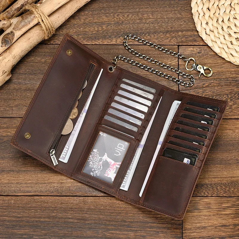 Genuine Leather Men's Wallet with Iron Chain