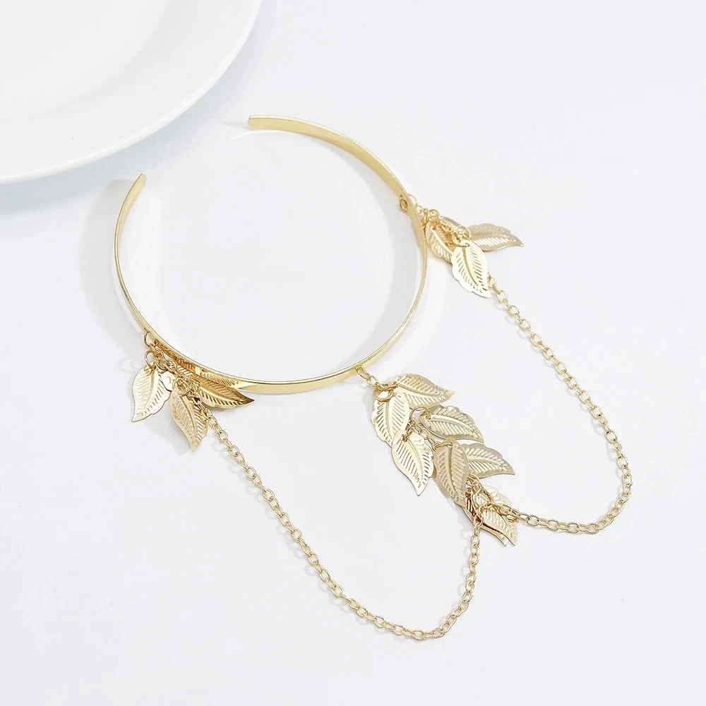 Gold Color Leaf Open Bangles Cuff Bracelet For Women Swirl Charm Armlet Greek Goddess Arm Bracelets Female Jewelry Accessories