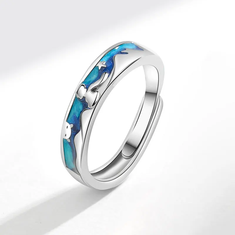 WYEAIIR Romantic Valentine's Day Gift 925 Sterling Silver Blue Glazed Prince Fox Resizable Opening Ring For Lovers Jewelry 6