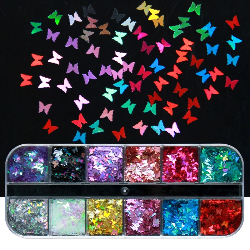 Holographic Butterfly Nail Glitter Sequins - Sparkly Laser Flakes in Mixed Colors for Manicure and Nail Art