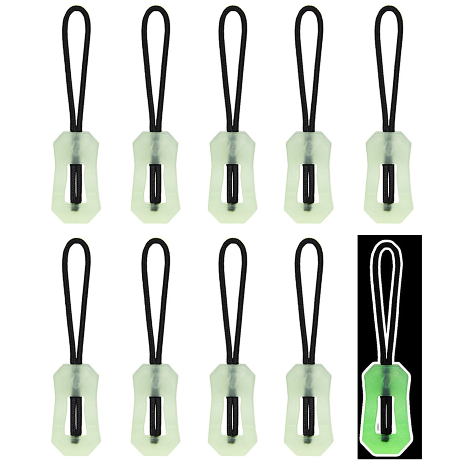 10Pcs Luminous Zip Extension Glow In The Dark Zaino Zip Puller Heads Zip Tag Versatili Outdoor Camping Night Work Tools