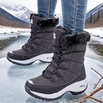 أحذية الثلوج الفراء المريحة للنساء بطانة دافئة أحذية مضادة للانزلاق تصميم أنيق لمغامرات الشتاء أحذية الثلوج منصة مقاومة للماء 6
