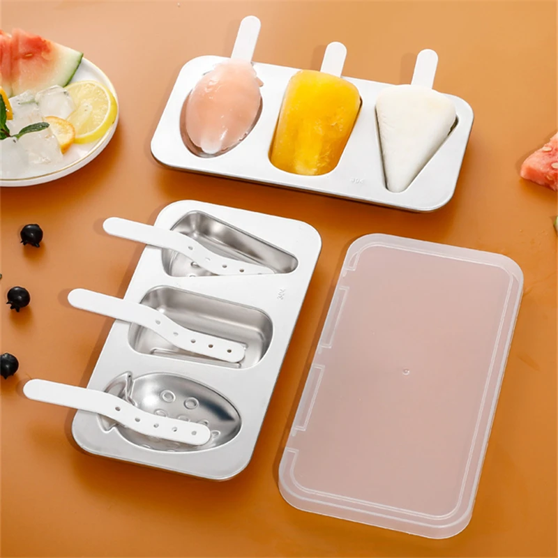 3 Holes Stainless Steel Ice Cream Mold DIY Chocolate Popsicle Moulds Candy Maker Gadgets Kitchen Party Supplies Ice Cube Tray