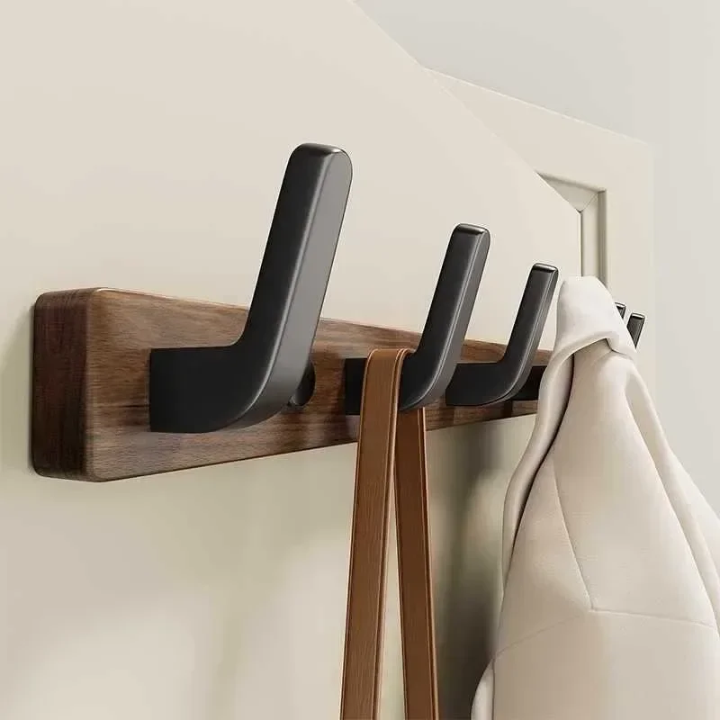 Perforated Light Luxury Black Nordic Creative Wooden Hook Wall Hanging Wall Black Walnut Decorative Row Hook 5