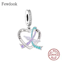 Fit Original Charm Bracelet 925 Silver Forever In My Heart Angel Wings Suicide Awareness Bead For Making Memorial Berloque Diy 2
