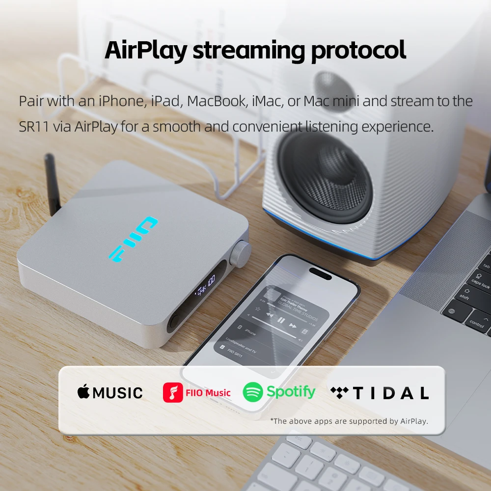 AirPlay Audio Streamer Receiver FiiO SR11 WiFi Multiroom Streamer Stream Hi-Res Audio from Spotify Music Tidal and More audio streamer receiver
