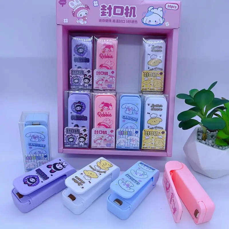 new-16pcs-box-sanrio-cartoon-household-mini-child-snack-sealing-machine-sealing-clip-portable-fast-heat-high-temperature-sealing