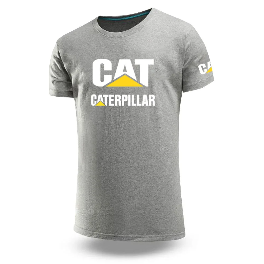 

New Summer CAT Caterpillar Logo Print Harajuku Hip Hop Man Short Sleeve Solid Color T-shirt Personality Quick Drying Man Tee Top