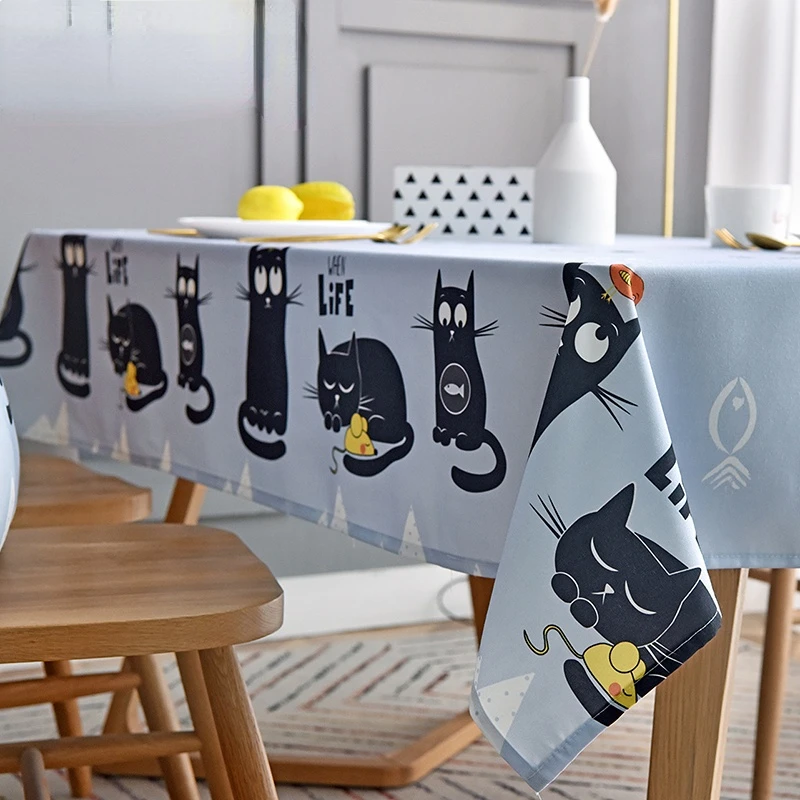

Прямоугольная скатерть с мультяшным рисунком кошки, украшения для кухни, ресторана, стола, семейные простые столовые скатерти