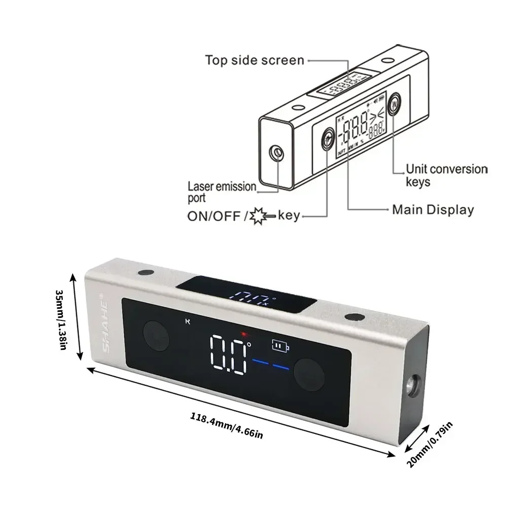 SHAHE 2 In 1 Laser Level Digital Inclinometer Laser Protractor Angle Ruler Type-C Rechargeable Laser Measurement Tool 2