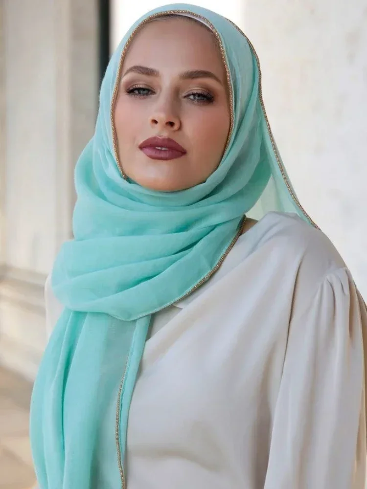 Chain Cotton Hijab Scarf for Women Luxury Scarves Shawls