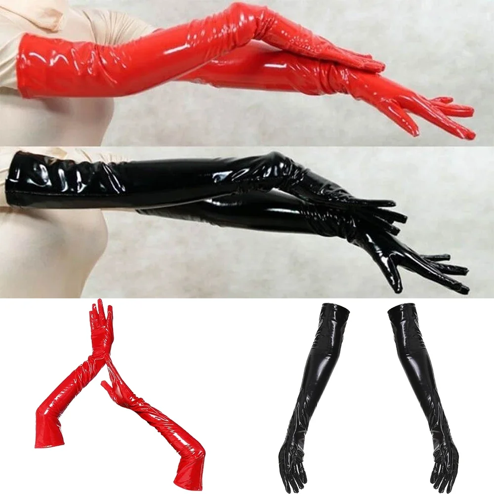 Sexy Wetlook Punk Rock Long Gloves for Women Hip Hop Jazz Disco Dance Gloves Leather Skinny Fetish Mittens Cosplay Accessories