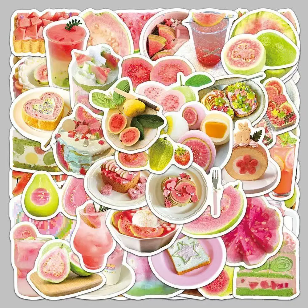 50Pcs 핑크 그린 구아바 인스 신선한 애프터눈 티 음식 작은 아이템 장식 스티커 전화 저널 스크랩북 물병 DIY