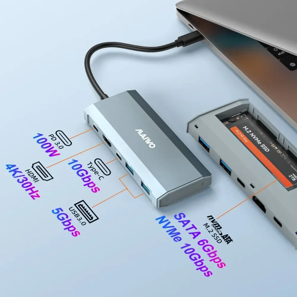 MAIWO M.2 ϵ ̺ Ŭ Ȯ ũ, NVME/SATA   ϵ ̺ Ŭ, 6-in-1 , CŸ-M.2 ̽