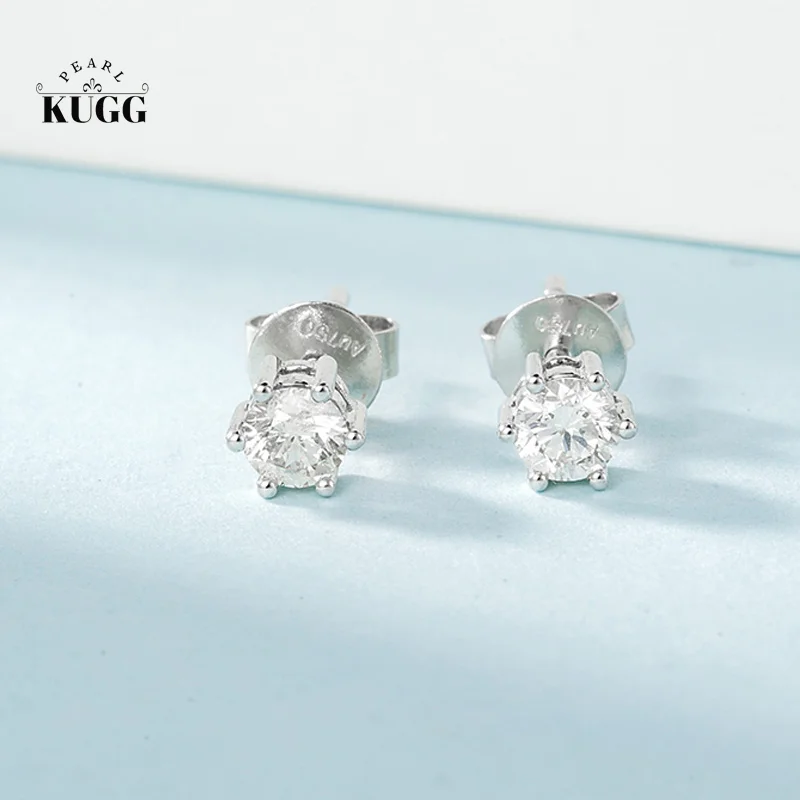 

KUGG 18K White Gold Earrings Natural Diamonds 0.30carat Classic Six Claws Style Fine Jewelry for Women Wedding Party Anniversary