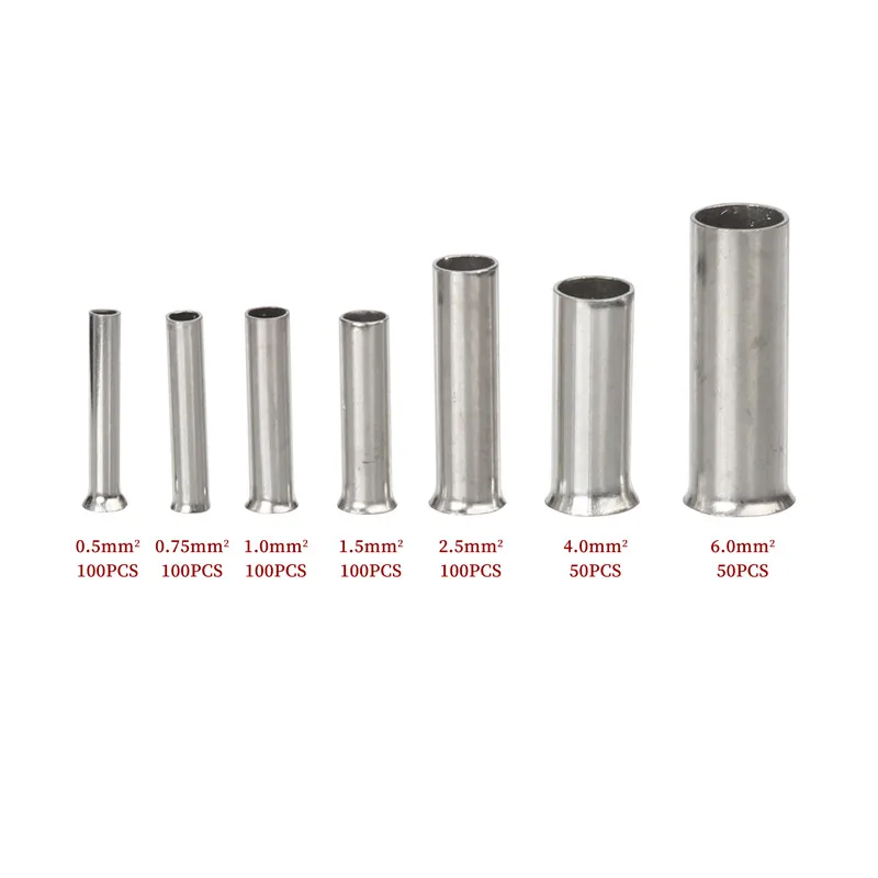 Tin-coated Copper Uninsulated Terminal Bootlace Ferrules Cord End Electrical Cable Crimp Connector For 0.5-6.0mm2 terminal connector wire connectors electrical connectors plug 600Pcs