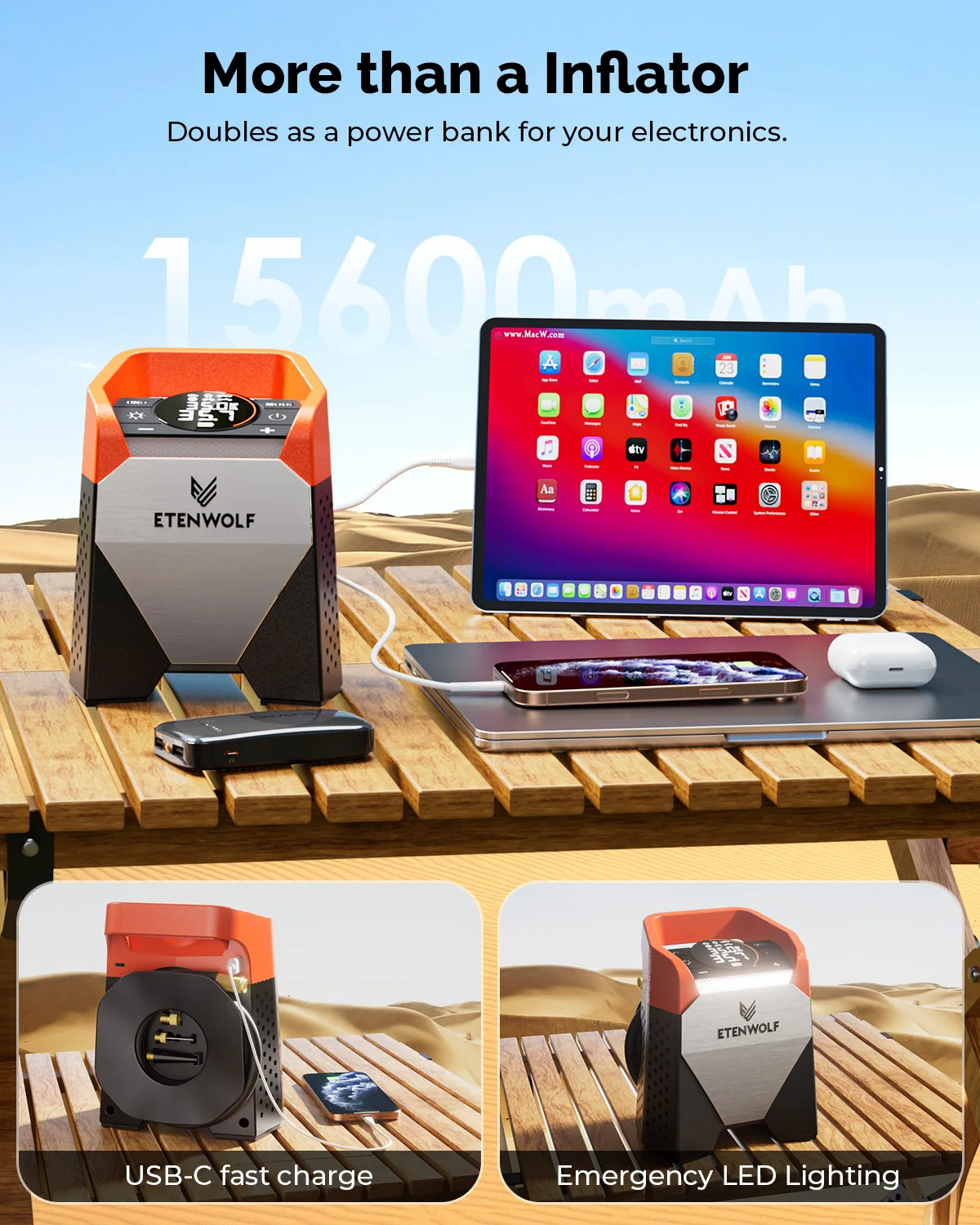 منفاخ الإطارات المحمول ETENWOLF ZEPHYR S5، ضاغط سي...