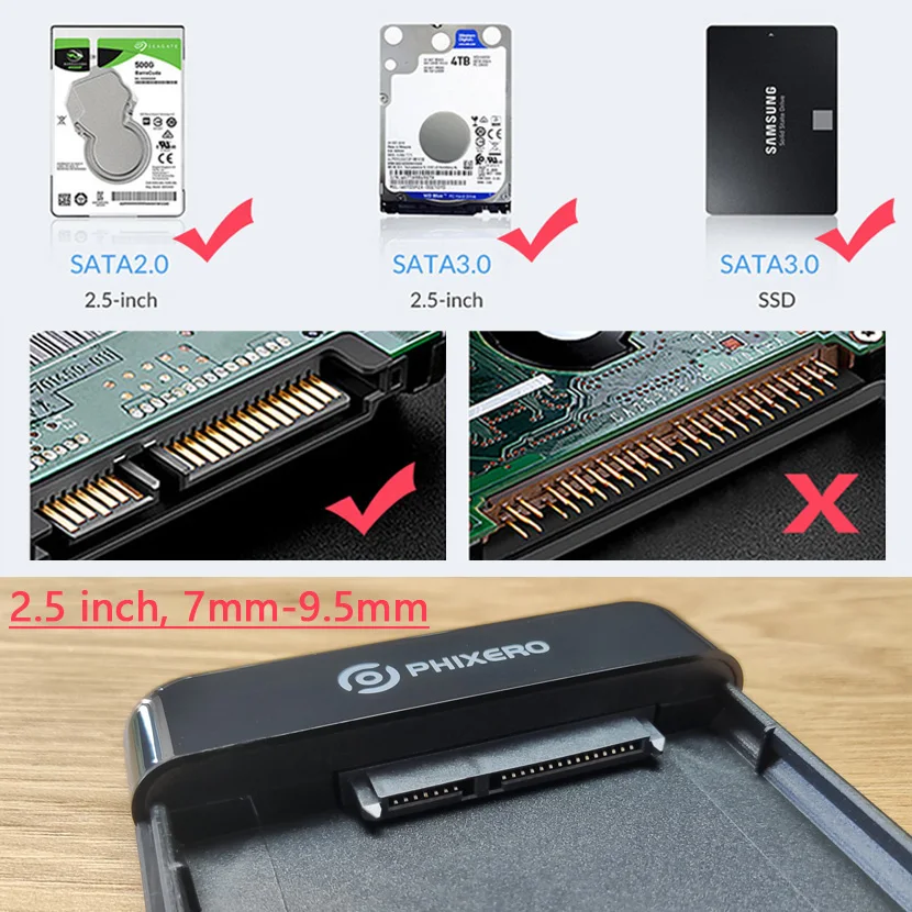 2.5 Inch SATA HDD Enclosure SSD Hard Drive External Case USB 3.0 5Gbps 7mm 9.5mm Disk Storage Box For PC Macbooc Laptop