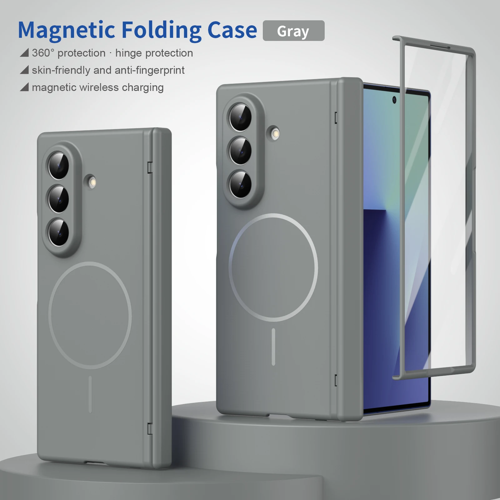 Magnetic Full Wrap Protective Phone Case with Matte Hard Cover and Front Screen Glass Film
