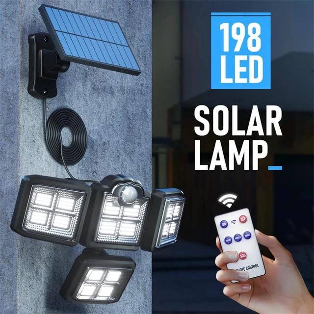 Lampe solaire à 4 têtes 192/198 LED avec détecteur de mouvement,  imperméable, éclairage d'extérieur, applique murale de sécurité, idéal pour  un Garage ou une cour - AliExpress