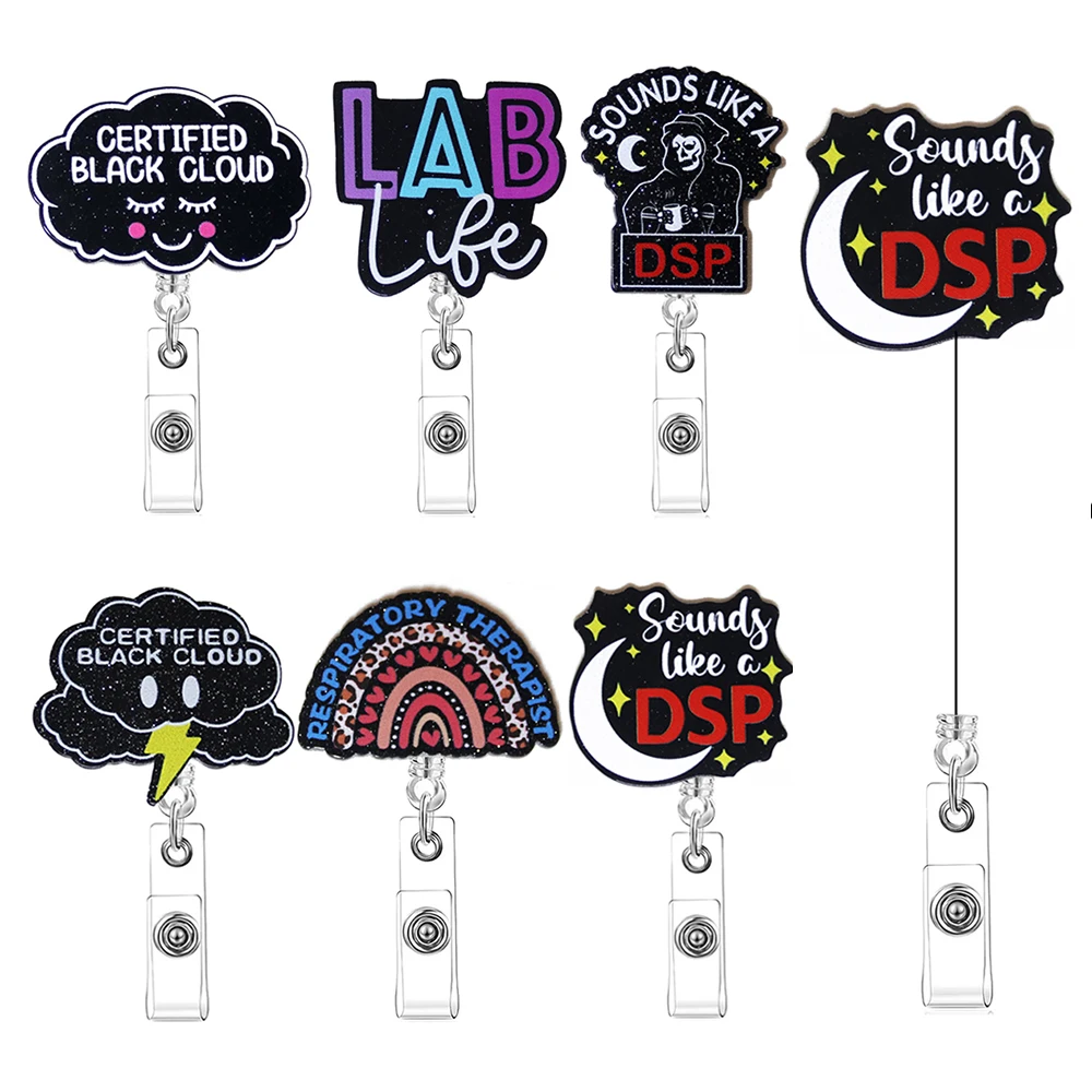 2024 New Glitter Acrylic World Nurse Badge Reel Retractable ID Badge Holder With 360 Rotating Alligator Clip Nurse Name Holder