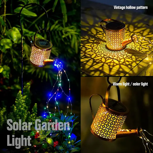 Solar Watering Can with Cascading Light Water Can Solar Lights Garden Decorative Solar Waterfall Lights Waterproof Hanging Light 4