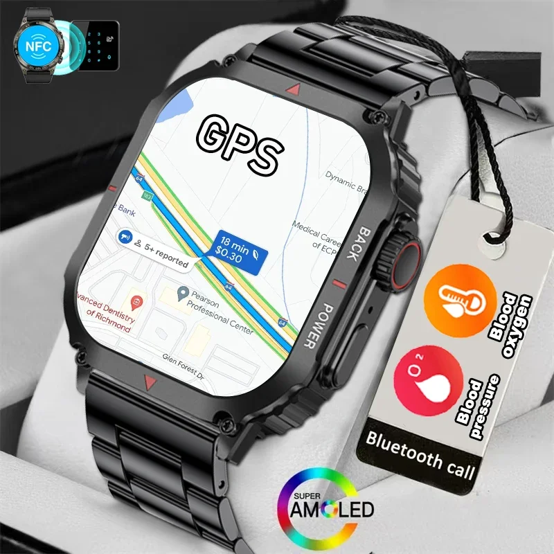 

2024 New GPS Sport Smart Watch Men For Android IOS NFC HD Call IP68 Waterproof Military Outdoor Compass HD BT Calling Smartwatch