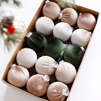 15pcs/set Velvet Christmas Ball Pendant 8cm Christmas Tree Decoration Ball Set With Gift Box 2025 New Year Xmas Decorative Balls 1