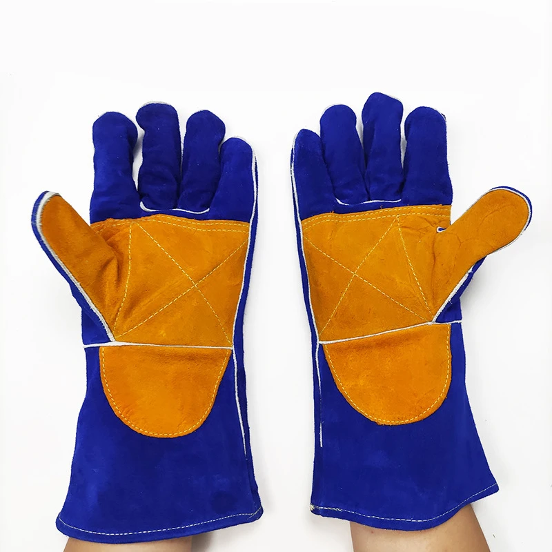 Welding Gloves 14 Inch Long Sleeves Gloves Blue Heat/Fire Resistant Leather For Stick,Mig,Tig, BBQ,Grill,Fireplace,Wood Stove 2