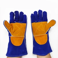 Welding Gloves 14 Inch Long Sleeves Gloves Blue Heat/Fire Resistant Leather For Stick,Mig,Tig, BBQ,Grill,Fireplace,Wood Stove 2
