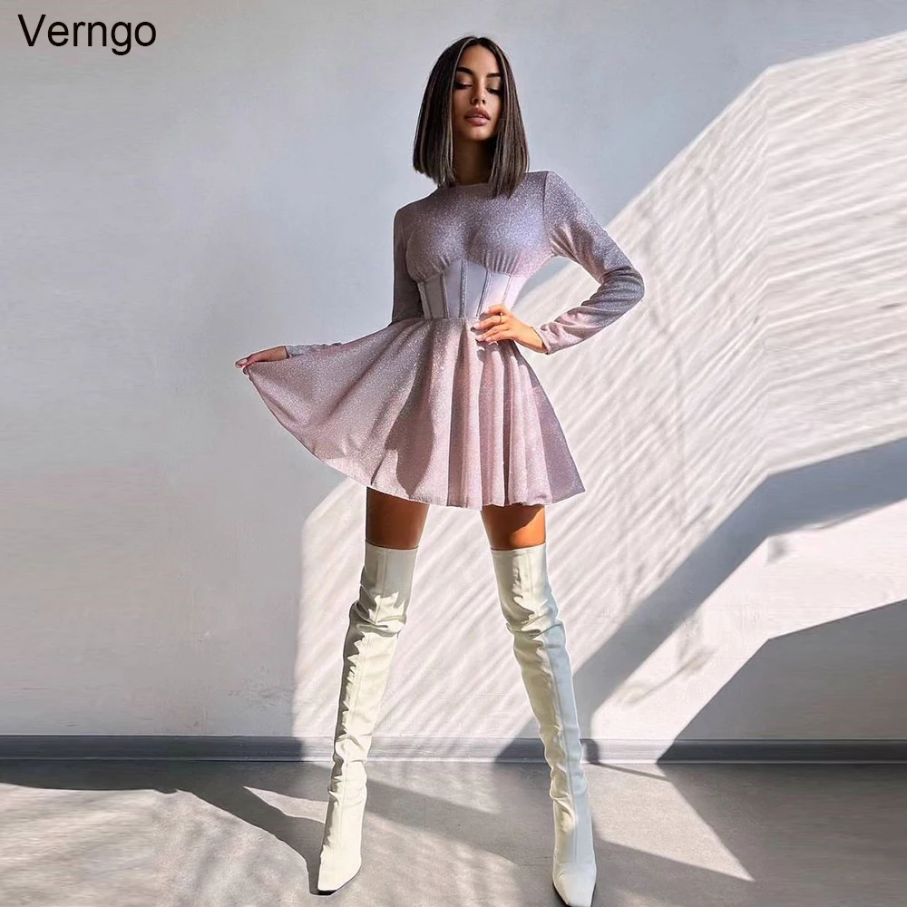 

Вечернее платье-трапеция Verngo с длинным рукавом и круглым вырезом